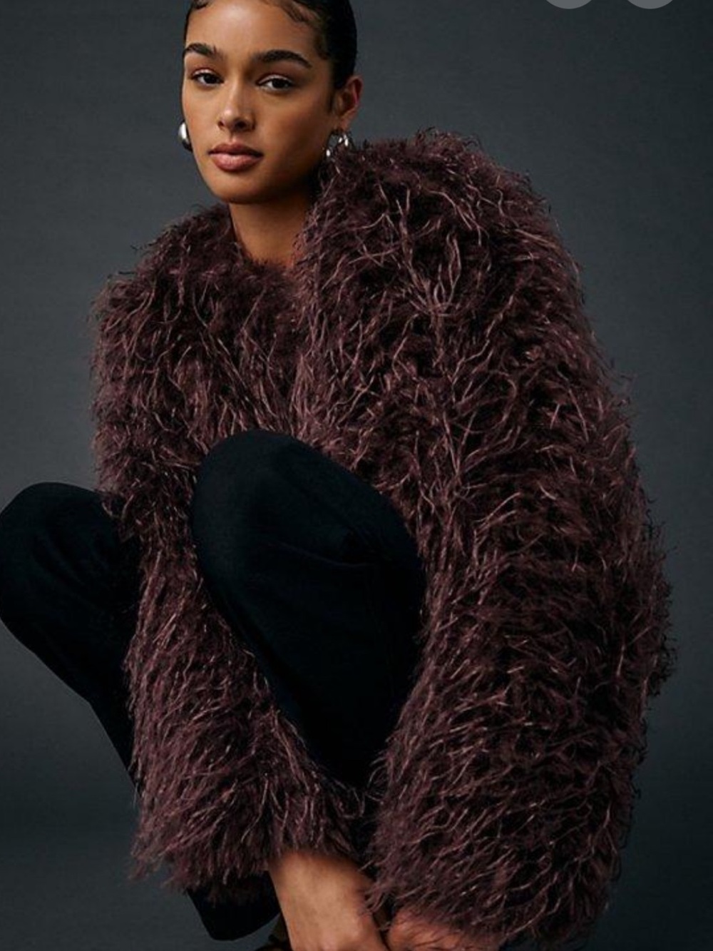 Kimichi Blue Melissa Cropped Faux Fur Shag Jacket in Deep Plum - Picture 2 of 2